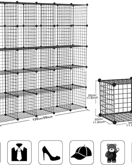 TUMUCUTE Wire Cube Storage Organizer, 25-Cube Modular Mental Grids Bookshelf, DIY Stackable Closet Cabinet for Bedroom Living Room, Office, Iron - LeafyLoom