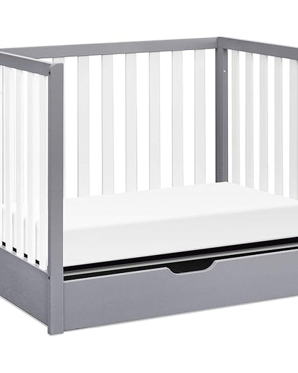 Carter's by DaVinci Colby 4-in-1 Convertible Mini Crib with Trundle Drawer in Grey and White, Greenguard Gold Certified, Undercrib Storage - LeafyLoom