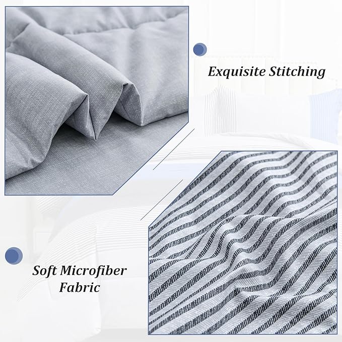 WONGS BEDDING Blue Comforter Set King Reversible Grey Blue Down Alternative Comforter for King Bed,3 Pieces (1 Comforter+2 Pillowcases), Soft Microfiber Bedding Duvet Set 104"×90" - LeafyLoom