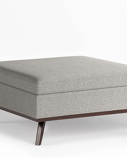 SIMPLIHOME Owen 36 Inch Wide Mid Century Modern Square Coffee Table Lift Top Storage Ottoman in Upholstered Cloud Grey Taupe Polyester Fabric, For the Living Room - LeafyLoom