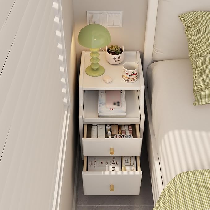 Solid Wood Nightstand, Nightstand with Drawers, Walnut Bedside Table for Bedroom - LeafyLoom