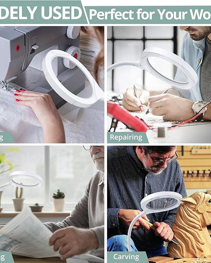 COLFULINE Magnifying Lamp 5X 10X, 2-in-1 Rechargeable Magnifying Glass with Light, LED Magnifying Light with Base & Clamp and Touch Button for Reading, Working, Crafts, 3 Adjustable Brightness - LeafyLoom