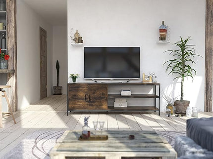 Novilla Retro Farmhouse TV Stand for TVs up to 65 Inches, Living Room Entertainment Center for Flat/Curved Screen, 58 Inches, Brown - LeafyLoom