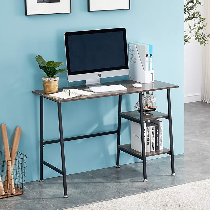 VECELO 43 Inch Computer Modern Student Writing Home-Office, Ladder Desk, Coffee+black Leg - LeafyLoom