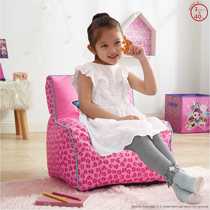 Idea Nuova LOL Surprise Kids Nylon Bean Bag Chair with Piping & Top Carry Handle, Large - LeafyLoom