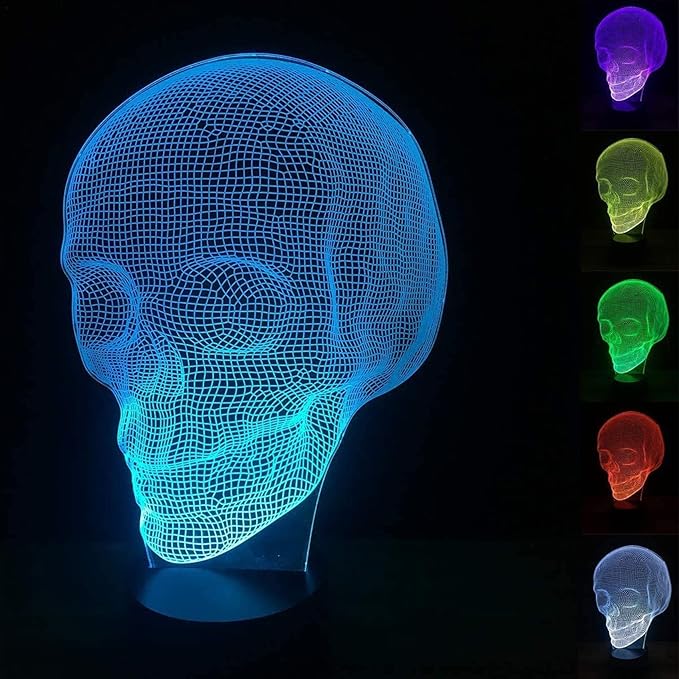 FULLOSUN Skull 3D Lamp Optical Illusion Night Light, Death Model Holiday Gift for Holloween Ghost Festival, Men Room Night Light with Remote Control 16 Colors Changing - LeafyLoom
