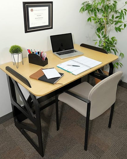 EXCELLO GLOBAL PRODUCTS Stow Away Desk with 30" x 47" Writing Surface: Perfect for Apartments, Dorms, Small Spaces and Work from Home (Natural & Black Finish) - LeafyLoom