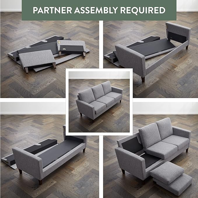 Edenbrook Archer Upholstered Couch – Couches for Living Room - Charcoal Upholstered Couch - Living Room Furniture - Small Couch - Seats Three - Straight Arm Modern Couch, Sofa, Charcoal - LeafyLoom