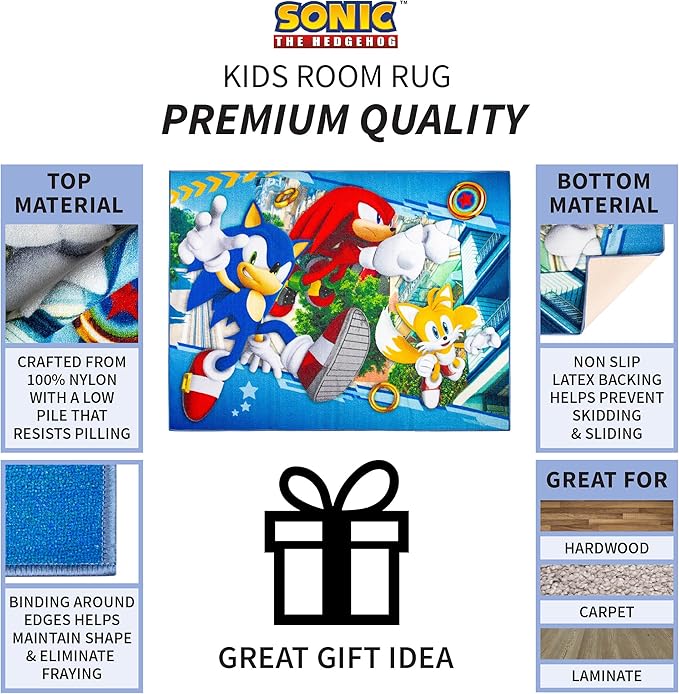 Franco Kids Room Non Slip Area Rug, 69 in x 52 in, Sonic The Hedgehog, Anime - LeafyLoom