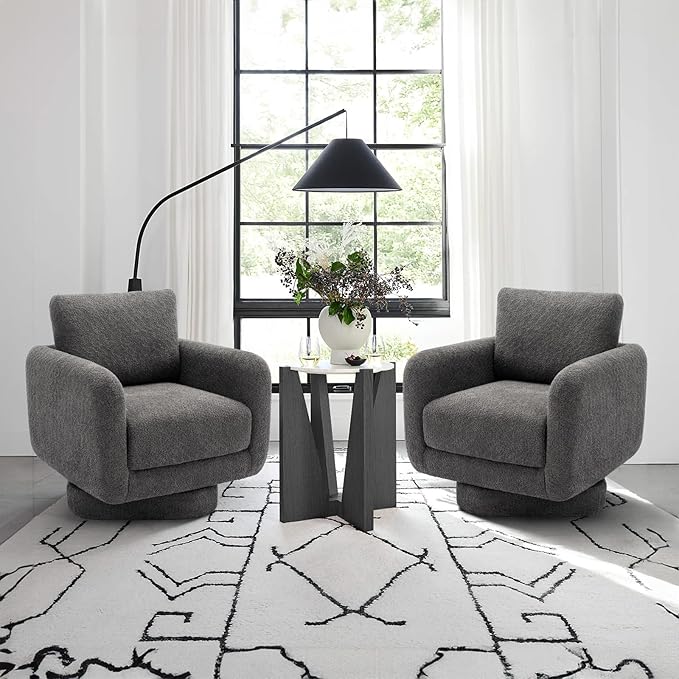 COLAMY Swivel Accent Chairs Set of 2, 32Inches Wide Upholstered Armchair with Plush Back Pillow for Living Room, Modern Sofa Corner Chair for Nursery/Living Room/Bedroom-Grey - LeafyLoom