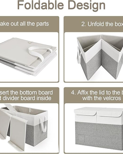 StorageWorks Toy Storage Organizer with Flip-Top Lids, Toy Bins for Living Room, Nursery Room, Playroom, Large Toy Chest for Kids, Grey and White, 24 ¾"L x 13" W x 16" H - LeafyLoom