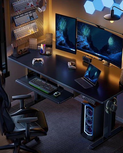 ErGear Electric Standing Desk with Full Size Keyboard Tray, Adjustable Height Sit Stand Up Desk, Home Office Desk Computer Workstation, 48x24 Inches, Black - LeafyLoom