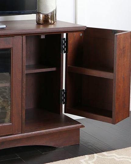 Walker Edison Traditional Wood Universal TV Stand with Storage Cabinets for TV's up to 65" Living Room Entertainment Center, 44 Inch, Traditional Brown - LeafyLoom