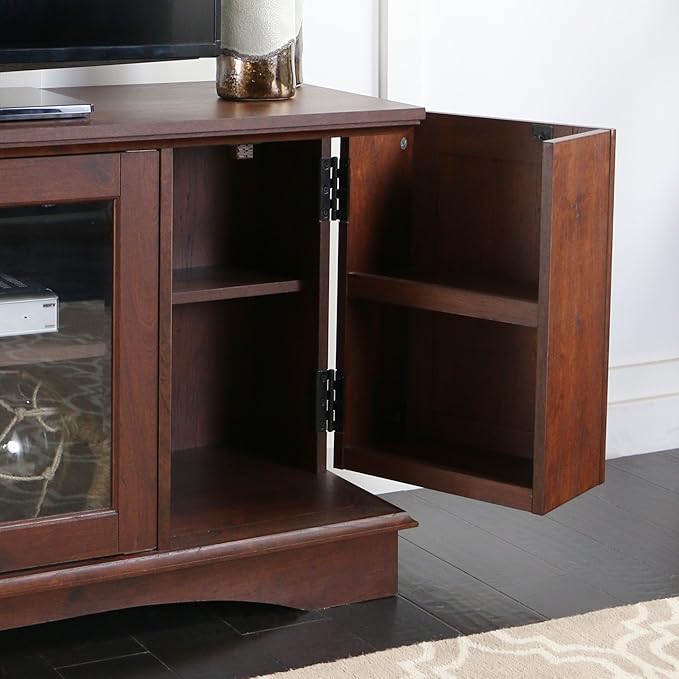 Walker Edison Traditional Wood Universal TV Stand with Storage Cabinets for TV's up to 65" Living Room Entertainment Center, 44 Inch, Traditional Brown - LeafyLoom