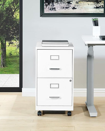 OSP Home Furnishings 2 Drawer Mobile Locking Metal File Cabinet, White - LeafyLoom