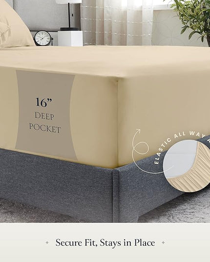 BELADOR Silky Soft Full Sheet Set - Luxury 6 Piece Bed Sheets for Full Size Bed, Secure-Fit Deep Pocket Sheets with Elastic, Breathable Hotel Sheets and Pillowcase Set, Wrinkle Free Oeko-Tex Sheets - LeafyLoom