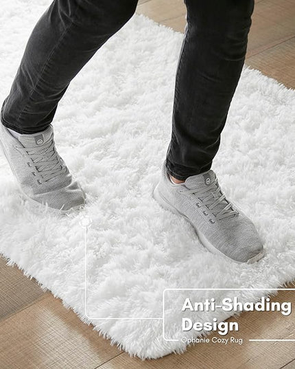 Ophanie Machine Washable 3 x 5 Feet White Rugs for Bedroom Fluffy, Shaggy Bedside Floor Dorm Area Rug, Soft Fuzzy Non-Slip Indoor Room Carpet for Kids Boys Girls Teen Home Decor Aesthetic, Nursery - LeafyLoom