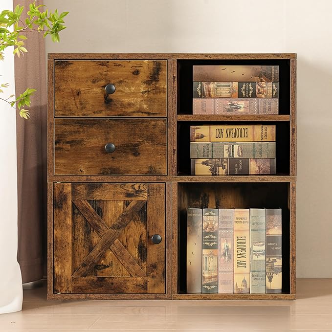 Magic DIY Cube Storage Organizer Stackable Cubes for Home Books Clothes Toy -Modular Cubby Storage System -Closet Organizer -Bookcase Closet (Antique brown, General Cube) - LeafyLoom