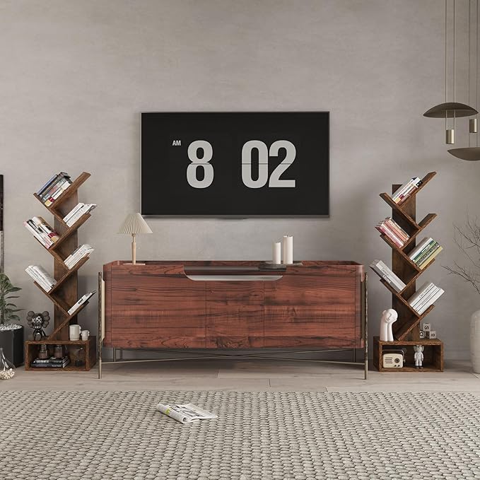 YMYNY 6 Tier Tree Bookshelf, Tall Bookcase, Wood Book Storage Rack with Drawer, Modern Floor Standing Book Shelf for Books/Movies/CDs, Utility Organizer for Living Room, Office, Rustic Brown UHBC016H - LeafyLoom