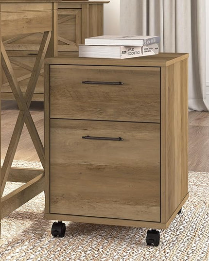 Bush Furniture Key West 2 Drawer Rolling File Cabinet in Reclaimed Pine Mobile Organization for Home Office Small Under Desk Storage on Wheels - LeafyLoom