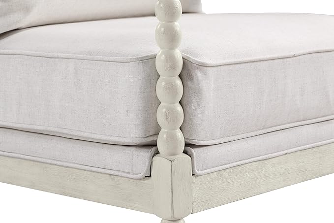 OSP Home Furnishings Kaylee Spindle Accent Chair with Antique Wood Frame, 26.5” W x 32.25” D x 37” H, White Linen Fabric - LeafyLoom