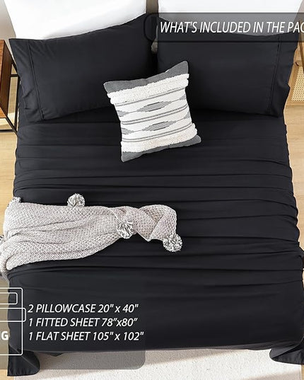 Whitney Home Textile King Sheet Set - 4 Piece Luxury Cooling Bed Sheets for King Size Bed, Silky Soft Sheets 16" Deep Pocket, Hotel Bedding Sheets and Pillowcases, Wrinkle Free Oeko-Tex Sheets - LeafyLoom