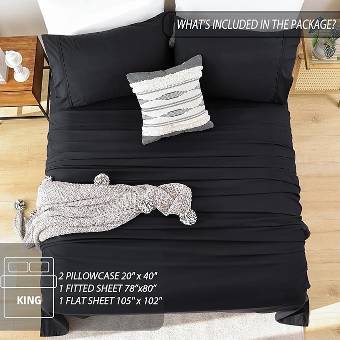 Whitney Home Textile King Sheet Set - 4 Piece Luxury Cooling Bed Sheets for King Size Bed, Silky Soft Sheets 16" Deep Pocket, Hotel Bedding Sheets and Pillowcases, Wrinkle Free Oeko-Tex Sheets - LeafyLoom