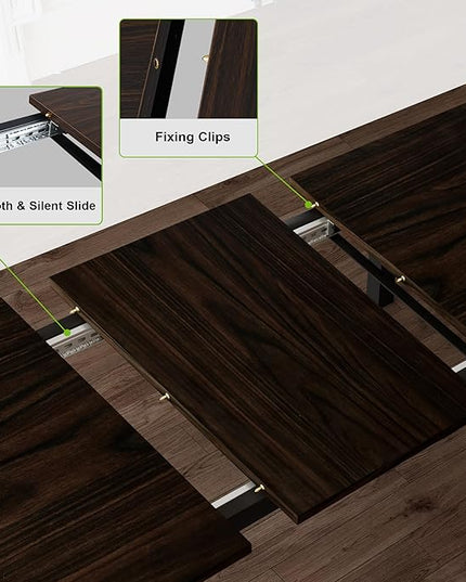 Feonase 5-Piece Dining Table Set for 4-8 People, 63" Extendable Kitchen Table Set with 2 Benches and 2 Square Stools, Dining Room Table with MDF Wood Board, Easy Clean, Espresso - LeafyLoom