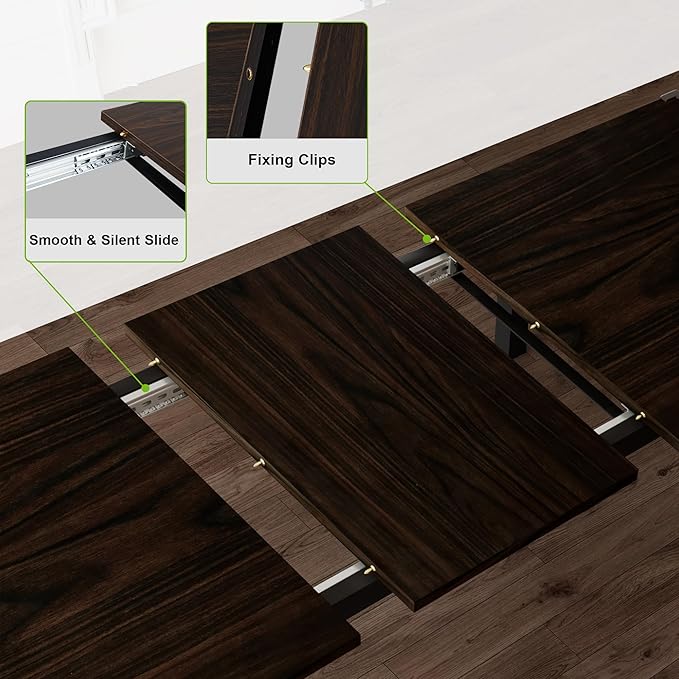 Feonase 5-Piece Dining Table Set for 4-8 People, 63" Extendable Kitchen Table Set with 2 Benches and 2 Square Stools, Dining Room Table with MDF Wood Board, Easy Clean, Espresso - LeafyLoom