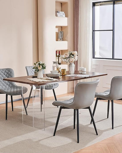YOUNIKE Dining Kitchen Desk Chairs Modern Minimalist Faux Leather Indoor Padded Upholstered with Back Suitable for Kitchen Living Room Coffee Shop, Loads up to 300lbs Set of 2 Grey - LeafyLoom