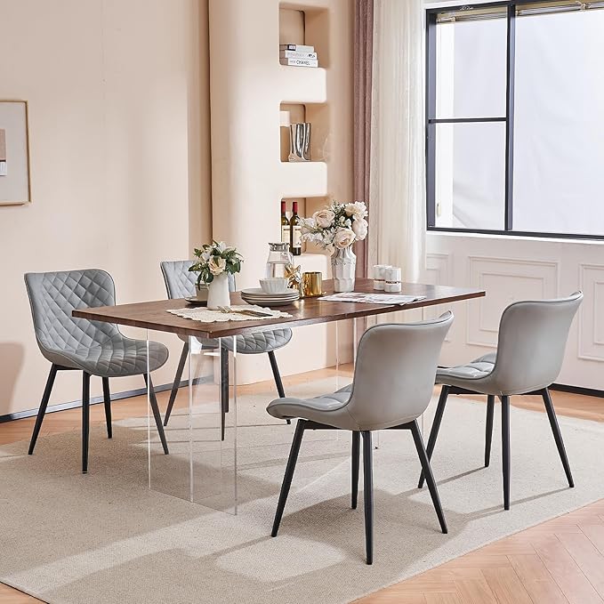 YOUNIKE Dining Kitchen Desk Chairs Modern Minimalist Faux Leather Indoor Padded Upholstered with Back Suitable for Kitchen Living Room Coffee Shop, Loads up to 300lbs Set of 2 Grey - LeafyLoom