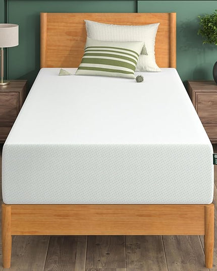 ZINUS 12 Inch Green Tea Memory Foam Mattress, Twin, Fiberglass Free, Patented Custom Contour Support, Sturdy Base Foam, CertiPUR-US Certified, Mattress in A Box, White - LeafyLoom