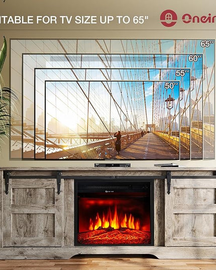 oneinmil Fireplace TV Stand with 18” Electric Fireplace, 58” TV Console Stand for TVs Up to 65", Entertainment Center, Fireplace for The Living Room TV Stand, Grey - LeafyLoom