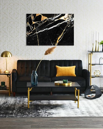Household Essentials Crown Narrow 4 Shelf Open Storage Bookshelf Black Oak Wood Grain and Gold Metal - LeafyLoom