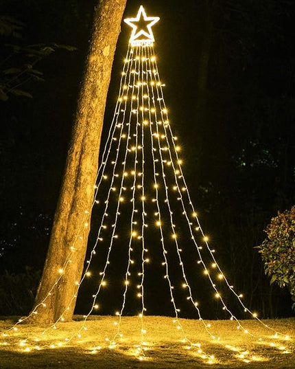 PUHONG Christmas Decoration Outdoor Star String Lights,16.4Ft Christmas Tree Toppers Lights 320 LED 8 Memory Modes with 14" Lighted Star for Halloween Christmas New Year Holiday Birthday(Warm White) PUHONG