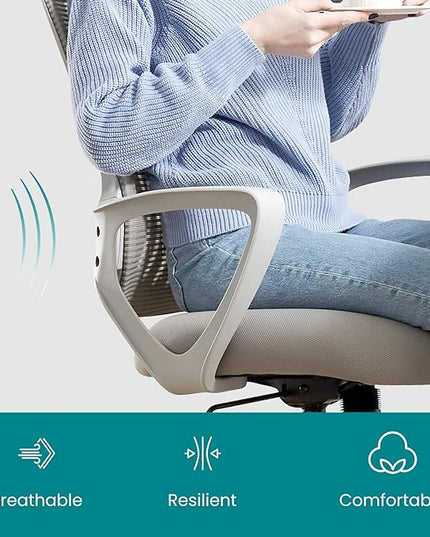 SMUG Office Computer Desk Chair, Ergonomic Mid-Back Mesh Rolling Work Swivel Task Chairs with Wheels, Comfortable Lumbar Support, Comfy Arms for Home, Bedroom, Study, Dorm, Student, Adults, Grey - LeafyLoom