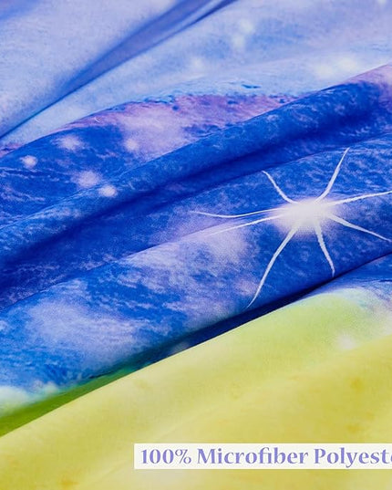 6Pcs Rainbow Bluey Girls Comforter Set Twin Gradient Glitter Bedding Sets Tie Dye Blue Girl Bed Set Soft Galaxy Kids Bed in A Bag with Sheets for All Season - LeafyLoom