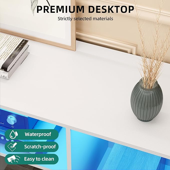 YITAHOME DIY TV Stand w/LED Strip, Modern Deformable Entertainment Center for 75/70/65/60/55/50/45 inch TVs, Gaming TV Consoles 2 Pieces Media Console Cabinet for 300lbs for Living Room, White - LeafyLoom