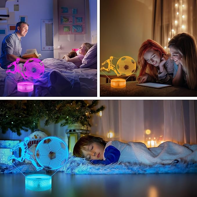 Soccer Night Light, Soccer Lamp, 3D Illusion Lamp, Soccer Gifts for Boys with 16 Colors Remote Control, Soccer Decor for Kids Room, Girls Birthday Gifts - LeafyLoom
