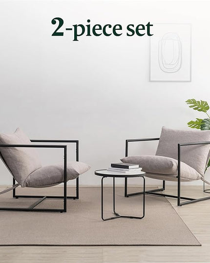 ZINUS Aidan Sling Accent Chair, Pack of 2, Metal Framed Armchair with Shredded Foam Cushioning, Oatmeal - LeafyLoom