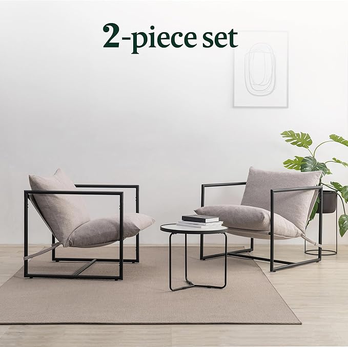 ZINUS Aidan Sling Accent Chair, Pack of 2, Metal Framed Armchair with Shredded Foam Cushioning, Oatmeal - LeafyLoom