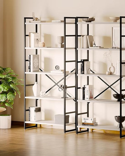 Shintenchi 2 Pieces 5 Tiers Bookshelf, Classically Tall Bookcase Shelf, Industrial Book Rack, Modern Book Holder in Bedroom/Living Room/Home/Office, Storage Rack Shelves for Books/Movies-White - LeafyLoom