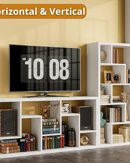 IRONCK Geometric Bookcase 6-Shelf Industrial Bookshelf White Etagere Bookcase Tall Storage Display Bookshelf with Thicken Shelf for Living Room Home Office - LeafyLoom