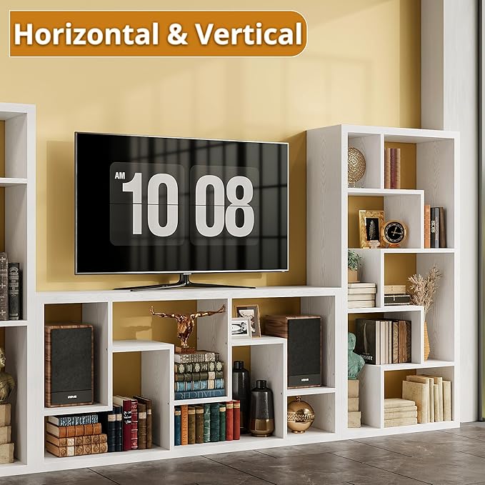IRONCK Geometric Bookcase 6-Shelf Industrial Bookshelf White Etagere Bookcase Tall Storage Display Bookshelf with Thicken Shelf for Living Room Home Office - LeafyLoom