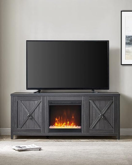 Henn&Hart Rectangular TV Stand with Crystal Fireplace for TV's up to 65" in Charcoal Gray, Electric Fireplace TV Stands for the Living Room - LeafyLoom