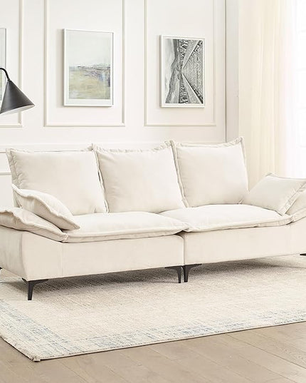 Modern Sleeper Sailboat Sofa Couch Dutch Velvet 3-Seater Cloud Sofa&Couch with Two Pillows for Apartments Office Studio Small Spaces Living Rooms, 88.5", Beige-005 - LeafyLoom