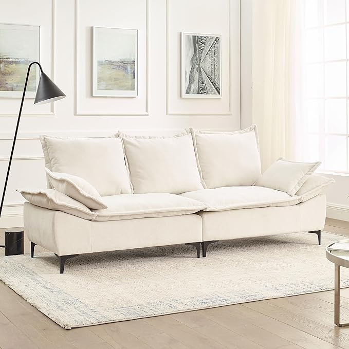 Modern Sleeper Sailboat Sofa Couch Dutch Velvet 3-Seater Cloud Sofa&Couch with Two Pillows for Apartments Office Studio Small Spaces Living Rooms, 88.5", Beige-005 - LeafyLoom