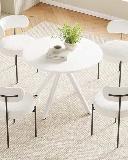 Farini White Dining Table for 4-6 Person,39" Round Wooden Dining Tabletop and Metal Frame for Home Kitchen Dining Desk (39 inch,100cm) - LeafyLoom
