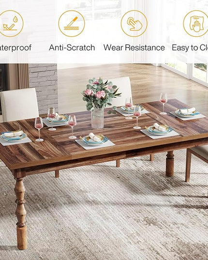 Tribesigns 62” Wood Dining Table for 4-6 People, Farmhouse Large Rectangle Kitchen Table, Dinner Table Kitchen & Dining Room Furniture with Carved Turned Legs - LeafyLoom