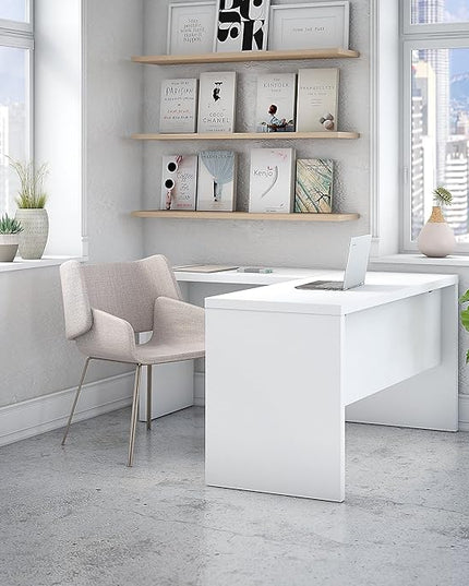 Office by kathy ireland Echo L Shaped Desk, Pure White/Pure White (ECH026PW) - LeafyLoom